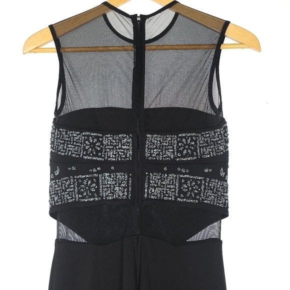 TADASHI Black Sheer Embroidered Velvet Cutout High Neck Jumpsuit Sz2 - Picture 4 of 7